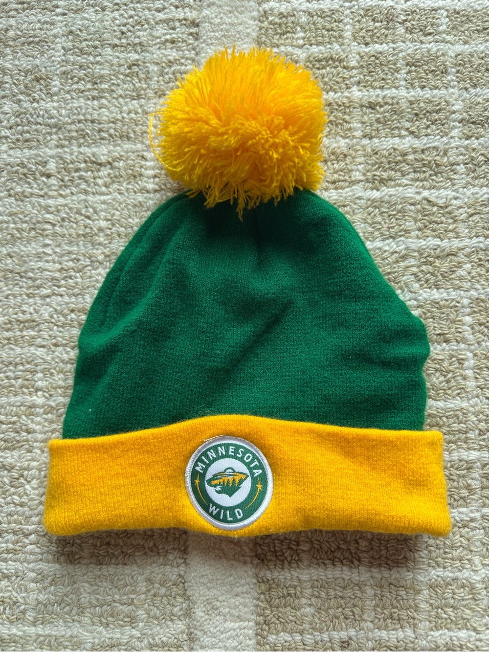 NHL Minnesota Wild Kids Pom Beanie Green and Yellow